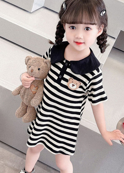 Black Striped Peter Pan Collar Patchwork Cotton Baby Dress Summer
