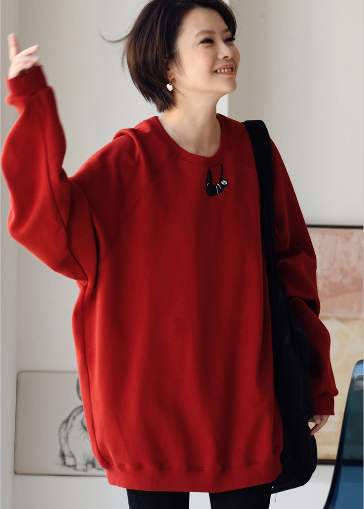 Blue O-neck Embroideried Cotton Sweatshirts Fall
