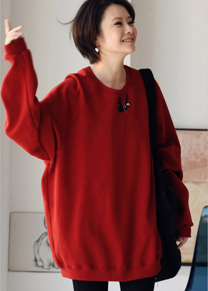 Blue O-neck Embroideried Cotton Sweatshirts Fall