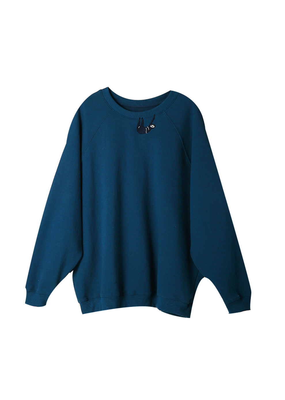 Blue O-neck Embroideried Cotton Sweatshirts Fall