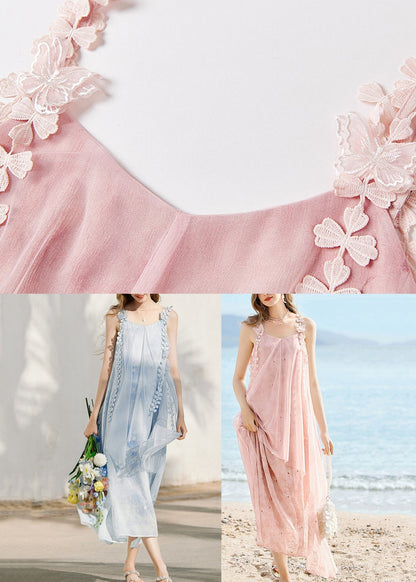 Blue Print Silk Maxi Holiday Spaghetti Strap Dress Sleeveless