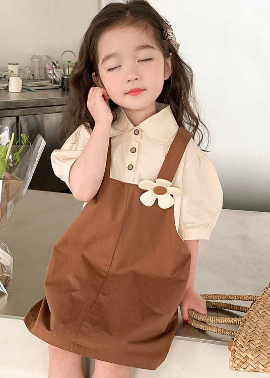 Coffee Pockets Patchwork False Two Pieces Cotton Baby Dress Summer