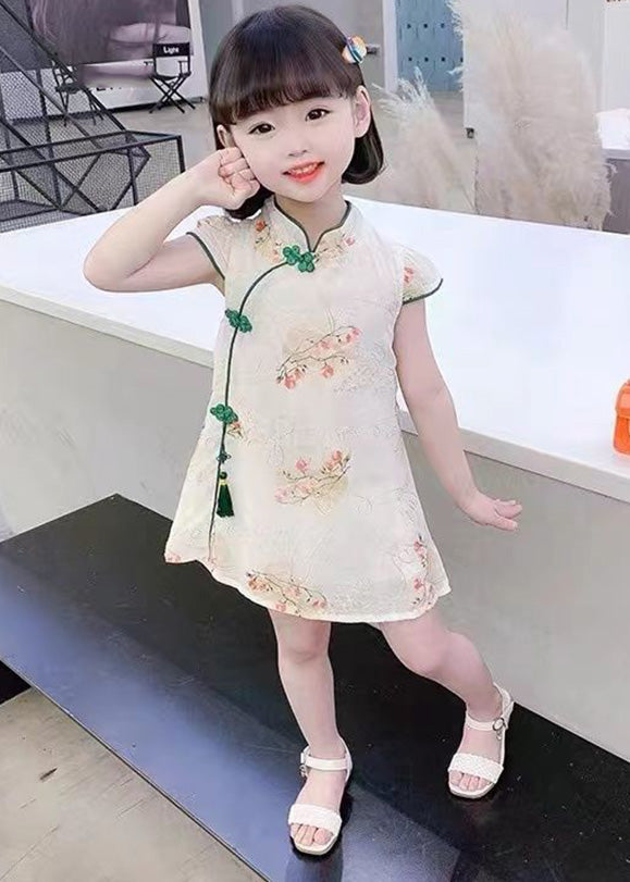 Green Embroideried Tassel Silk Mid Dress Short Sleeve