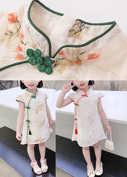 Green Embroideried Tassel Silk Mid Dress Short Sleeve