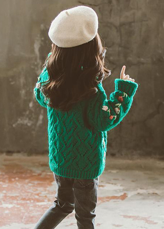 Green V Neck Button Patchwork Knit Cardigans Fall