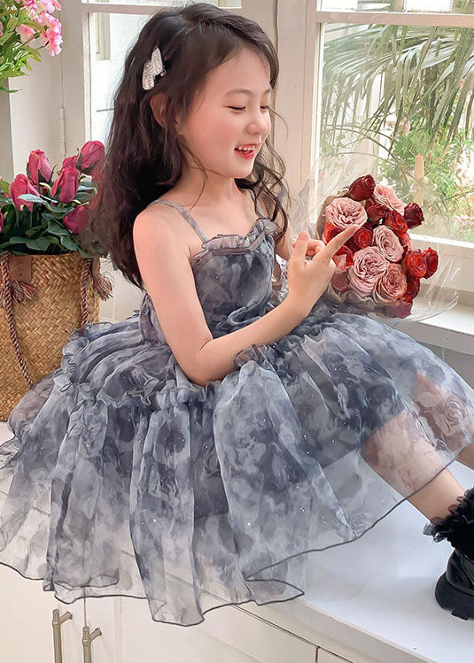 Grey Ruffled Patchwork Tulle Baby Dresses Sleeveless