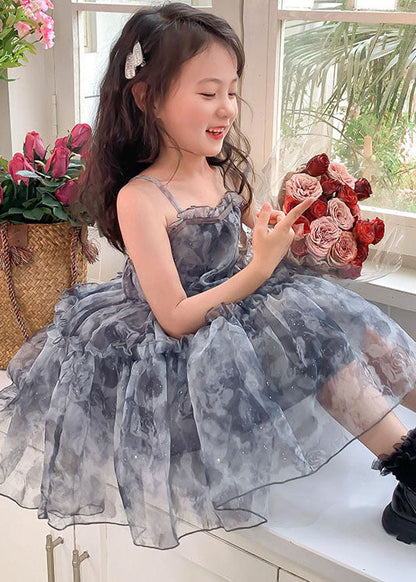 Grey Ruffled Patchwork Tulle Baby Dresses Sleeveless
