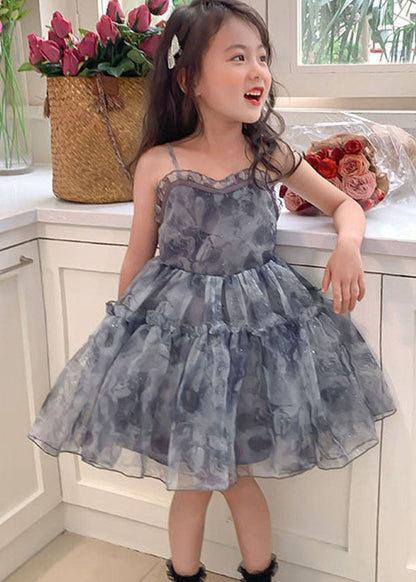 Grey Ruffled Patchwork Tulle Baby Dresses Sleeveless