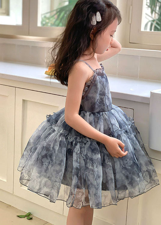 Grey Ruffled Patchwork Tulle Baby Dresses Sleeveless