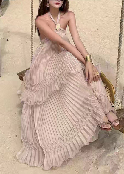 Halter Patchwork Backless Fake Two-piece Vacation Long Dresses Sleeveless