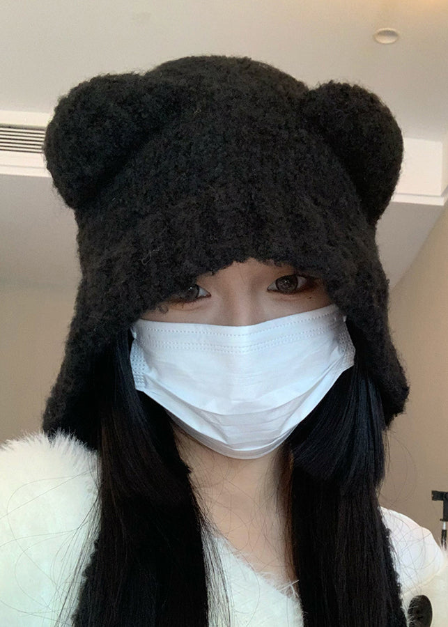 Little Bear Beige Warm Ear Protection Knitted Woolen Hat