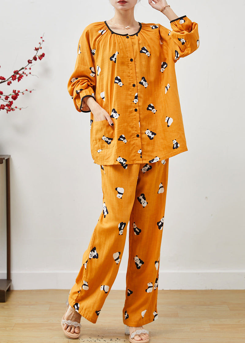Orange Panda Print Cotton Two Pieces Set Fall