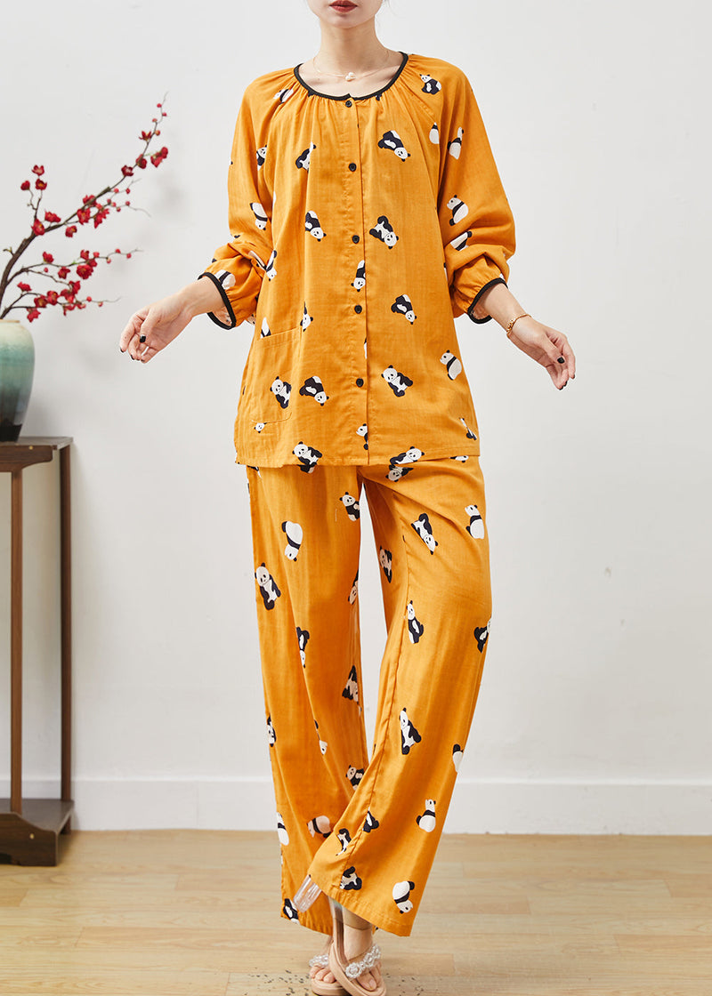 Orange Panda Print Cotton Two Pieces Set Fall