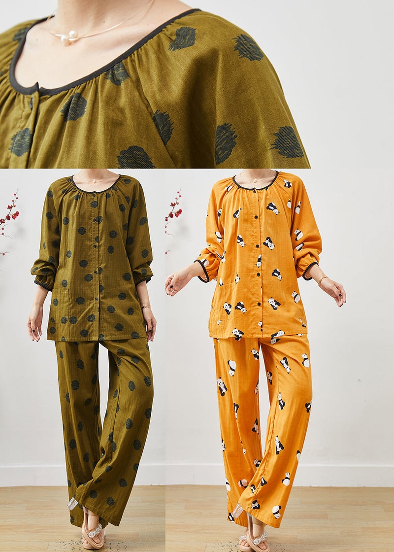 Orange Panda Print Cotton Two Pieces Set Fall
