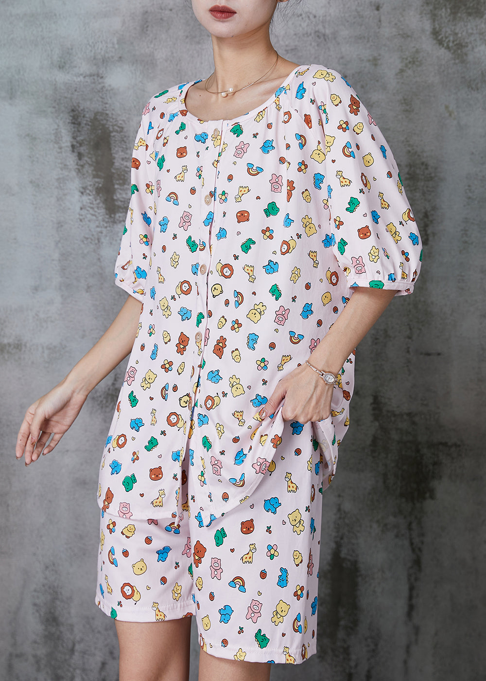 Pink Animal Print Cotton Two Pieces Set Summer