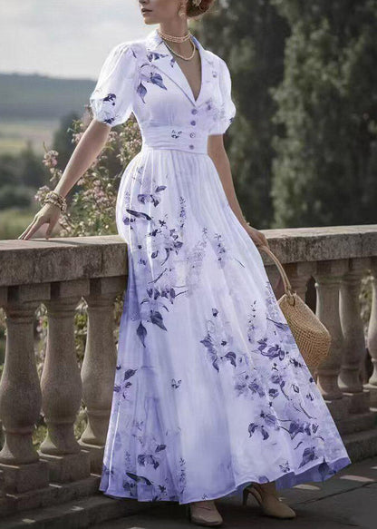 Pink Notched Print Tunic Long Dress Lantern Sleeve