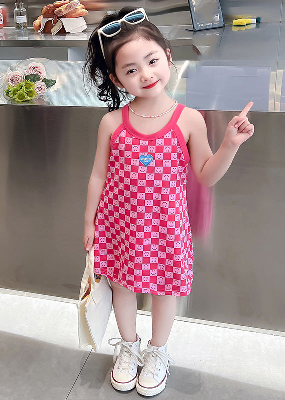 Pink O-neck Print Slip Mid Dress Summer