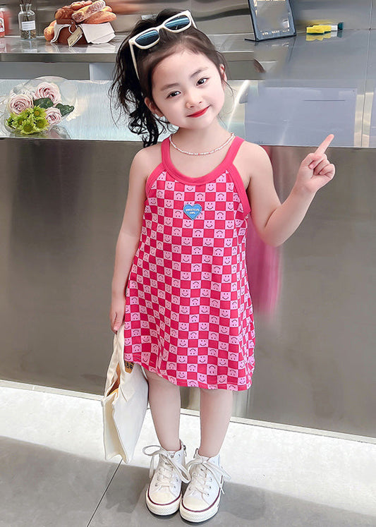Pink O-neck Print Slip Mid Dress Summer