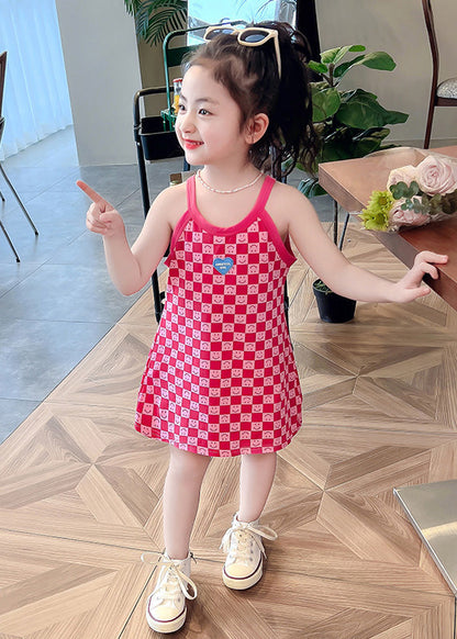 Pink O-neck Print Slip Mid Dress Summer