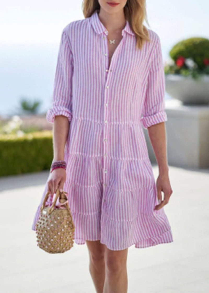 Pink Peter Pan Collar Button Mid Dress Half Sleeve