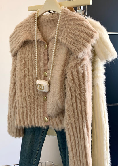 Pink Peter Pan Collar Button Mink Velve Sweater Tops Spring