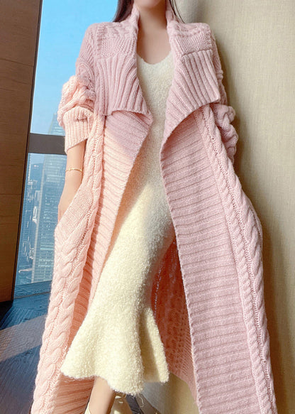 Pink Peter Pan Collar Long Wool Knit Cardigan Spring