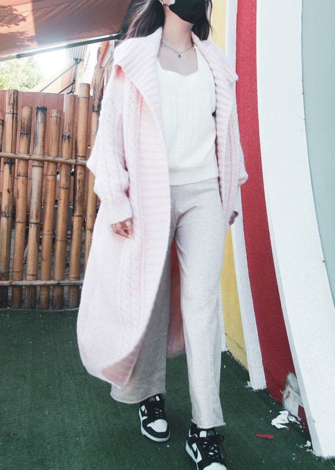 Pink Peter Pan Collar Long Wool Knit Cardigan Spring