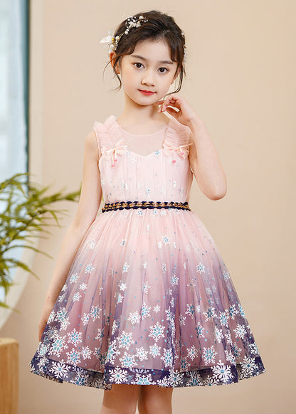 Pink Print Gradient Color Exra Large Hem Tulle Kids Robe Dresses Summer