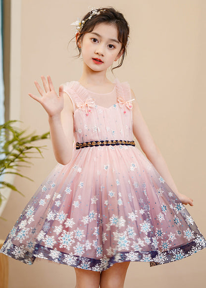 Pink Print Gradient Color Exra Large Hem Tulle Kids Robe Dresses Summer