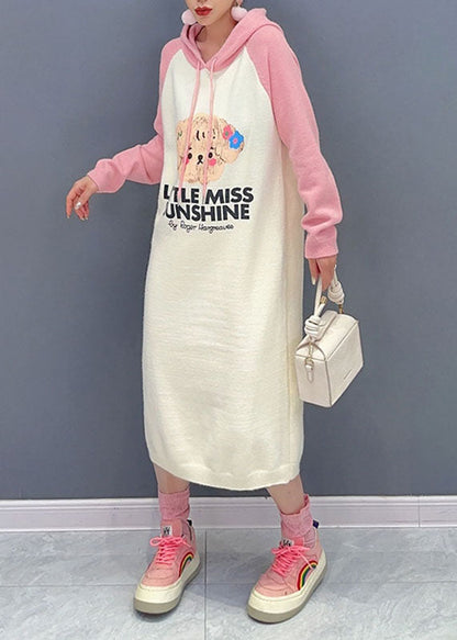 Pink Print Wrinkled Knit Maxi Sweater Dresses Long Sleeve