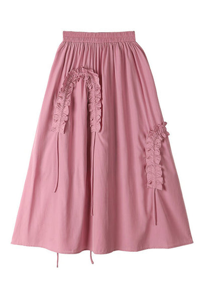 Pink Ruffled Cinched Elastic Waist a Line Skirt Summer