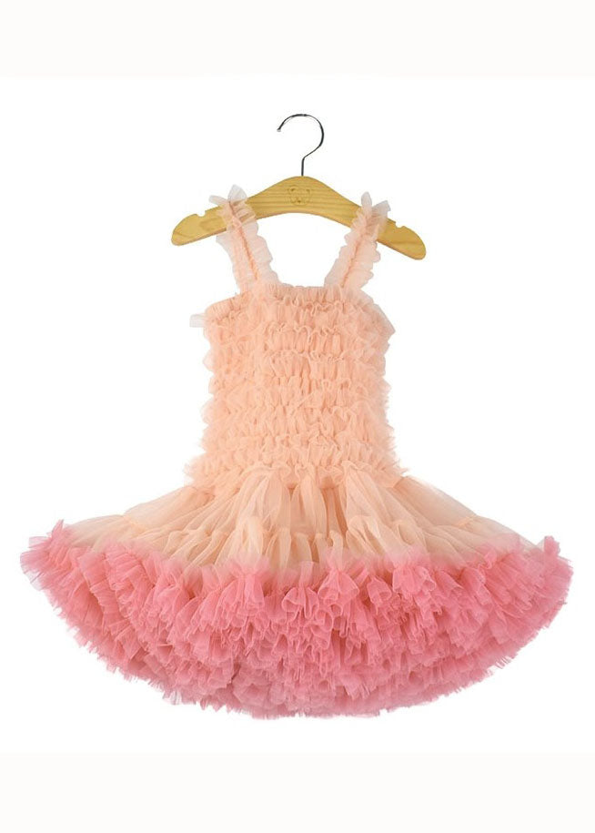 Pink Ruffles Layered Patchwork Tulle Baby Princess Dress Summer