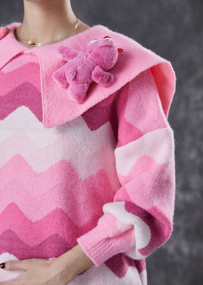 Pink Strawberry Bear Chunky Knit Sweaters Spring