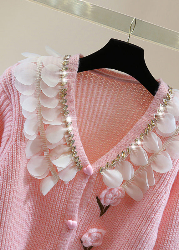 Pink Zippered Patchwork Cotton Knit Sweater Winter