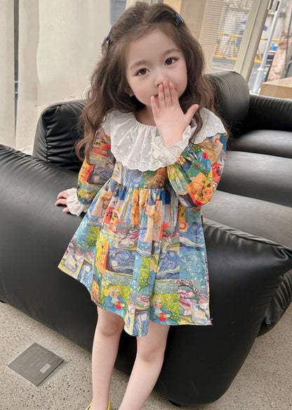 Print Patchwork Kids Vacation Mid Dresses Fall