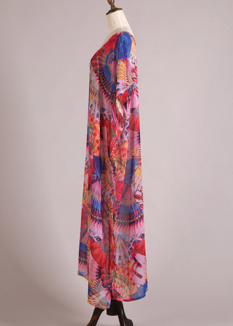 Print Side Open Chiffon Long Beach Dresses Summer