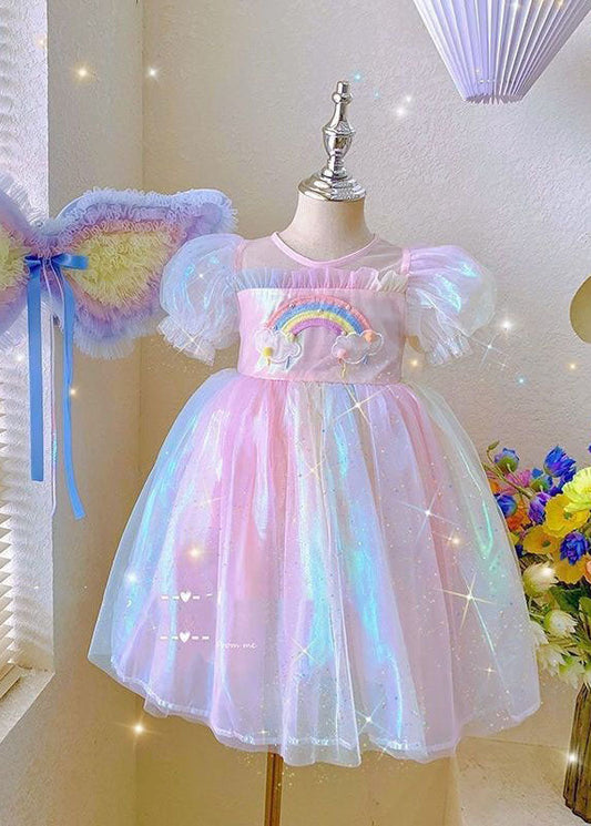 Rainbow Ruffled Patchwork Tulle Baby Dresses Summer
