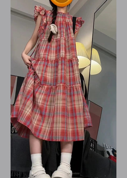Red Ruffled Patchwork Long Dress Short Sleeve
