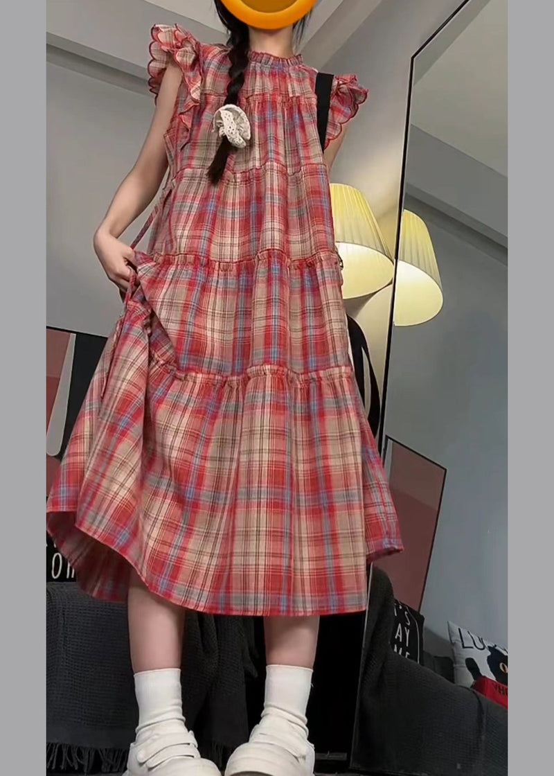 Red Ruffled Patchwork Long Dress Short Sleeve