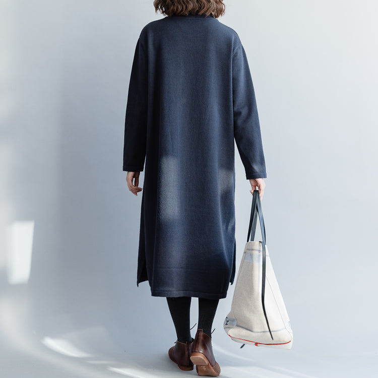 Sweater Knit Dress Pattern O Neck Pockets Navy Diy Knitwear