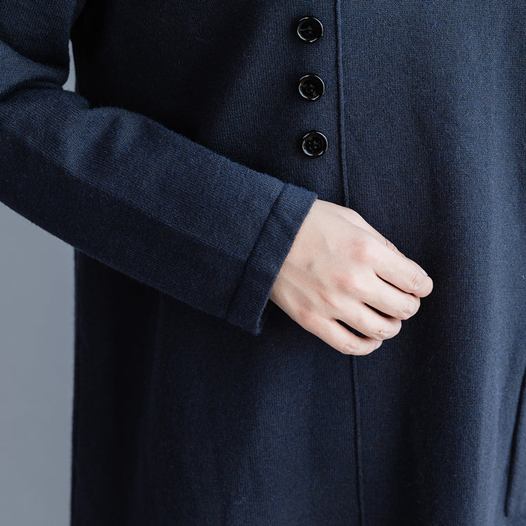 Sweater Knit Dress Pattern O Neck Pockets Navy Diy Knitwear
