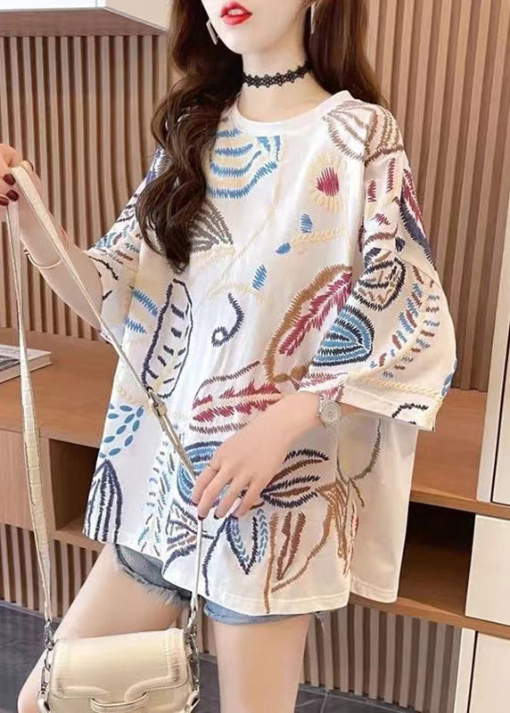 White Embroidered Top Short Sleeve