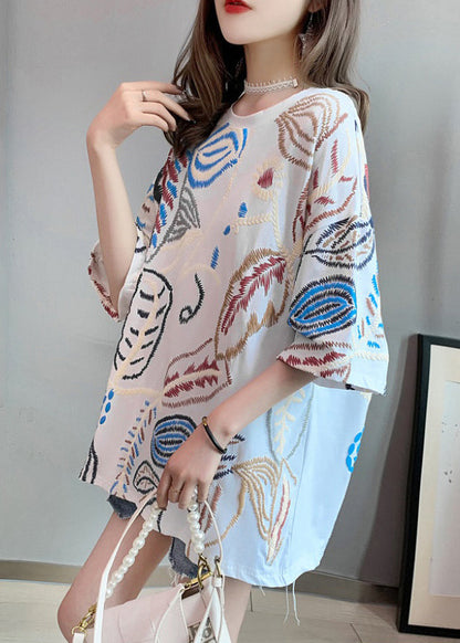 White Embroidered Top Short Sleeve