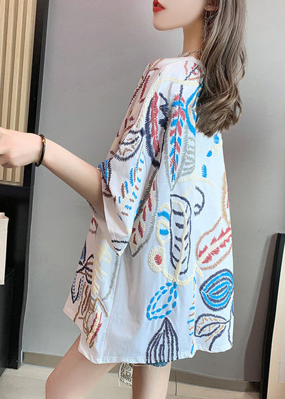 White Embroidered Top Short Sleeve