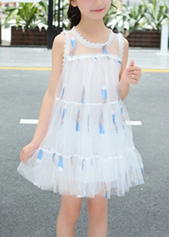 White O-neck Sequins Patchwork Tulle Mid Dress Summer