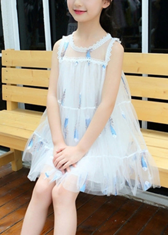 White O-neck Sequins Patchwork Tulle Mid Dress Summer