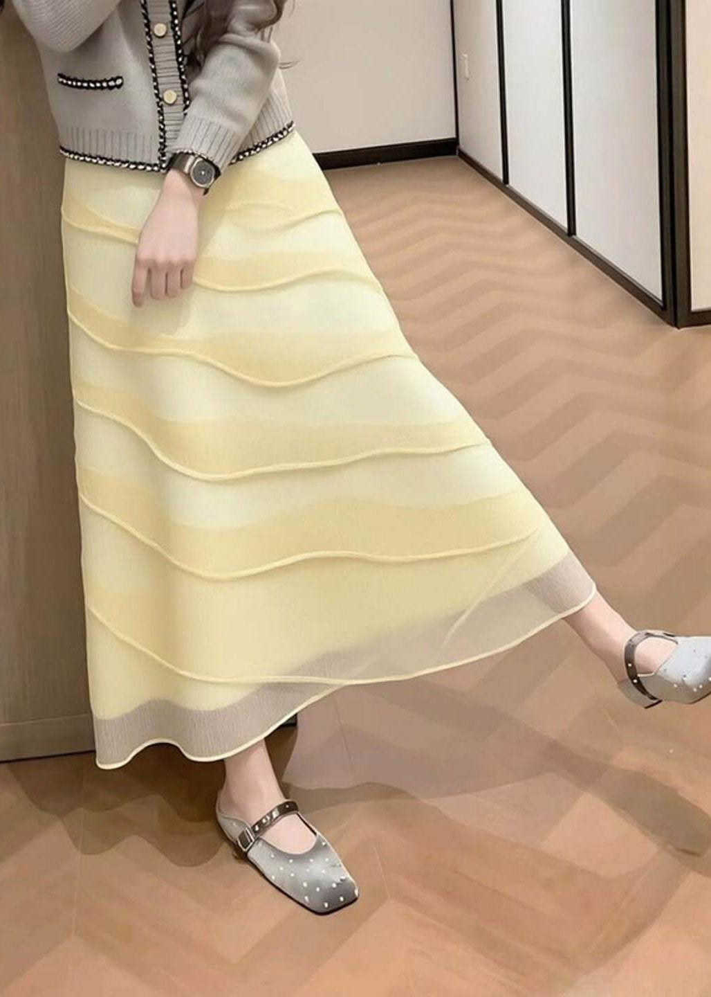 Yellow High Waist Tulle Maxi Skirts Summer