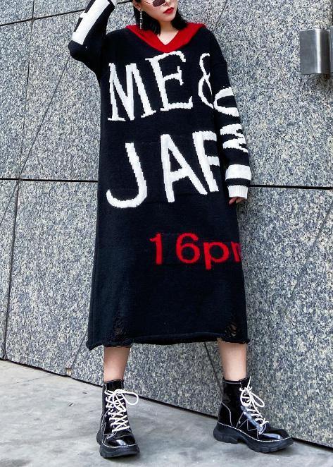 Black Sweater Dress Outfit Upcycle Alphabet Fuzzy Hooded Sweater Dress
