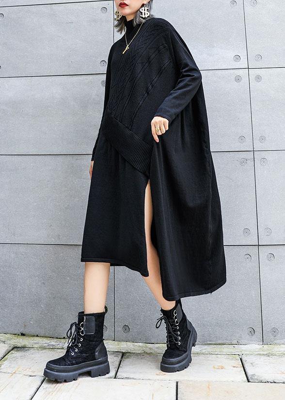 Black Sweater Dress Outfit Side Open Asymmetric Oversized Fall Knit Top
