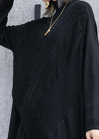 Black Sweater Dress Outfit Side Open Asymmetric Oversized Fall Knit Top